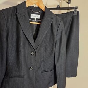 Calvin Klein Navy Blue Greyish Pinstripe Suit